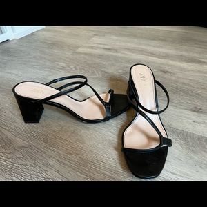 Strappy black block heel sandals